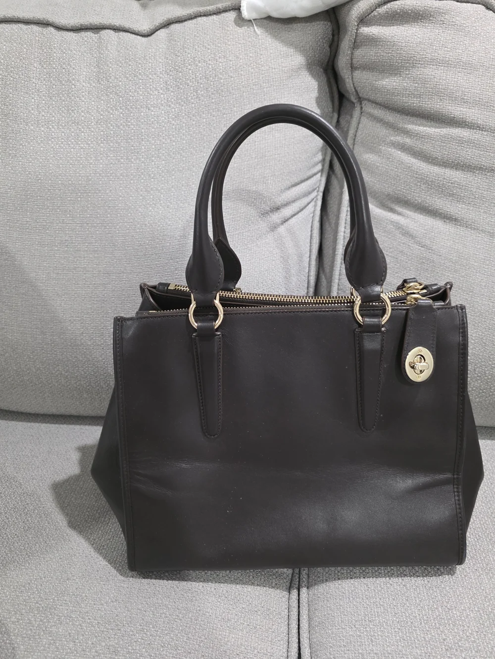 Coach Black Leather Tote Bag with Gold Hardware